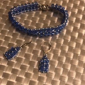 VINTAGE BLUE AND SILVER 💍💎💎BRACELET AND EARRINGS SET- gold plated